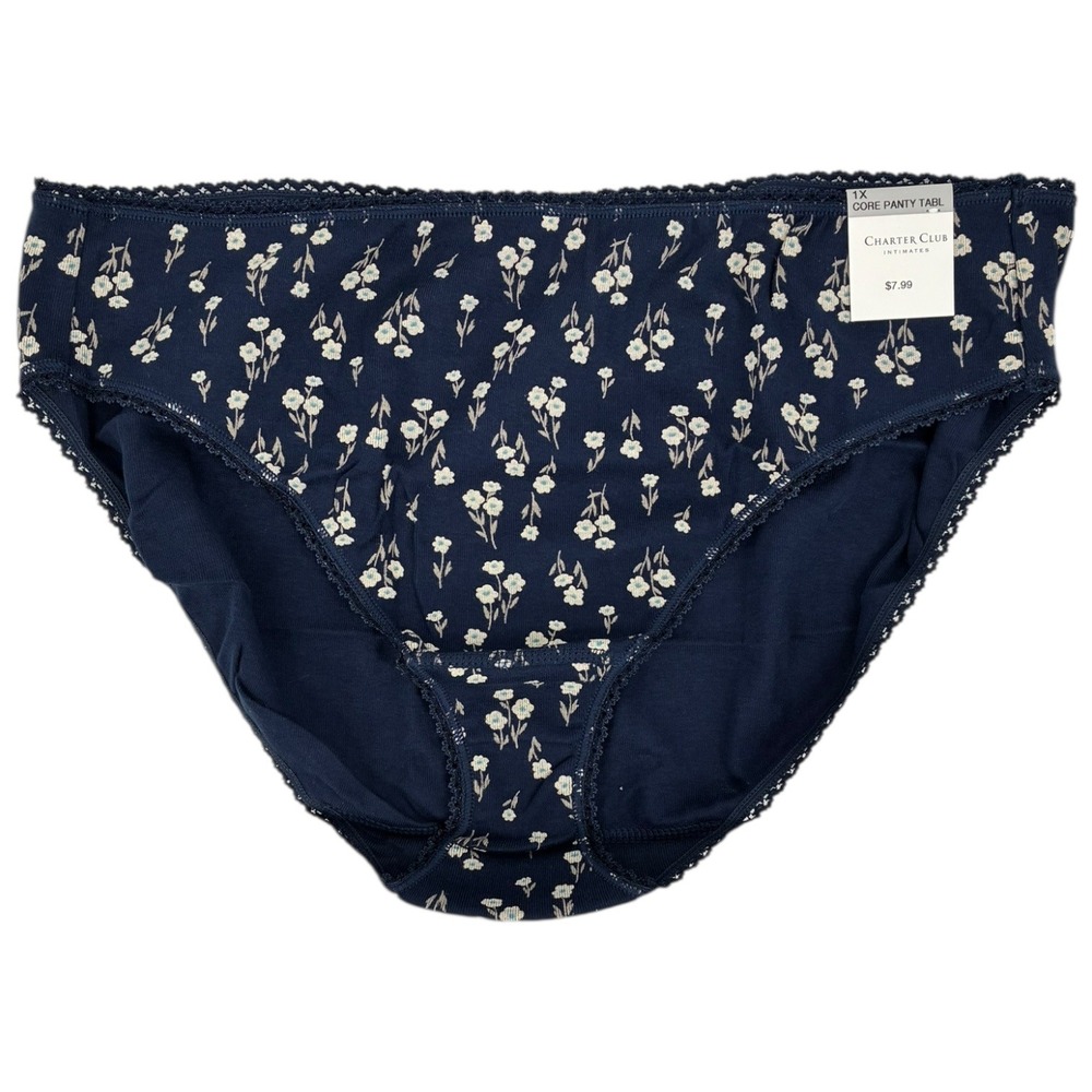 Charter Club Intimates 1X Nautical Navy Floral Lace‎ Trim Panty